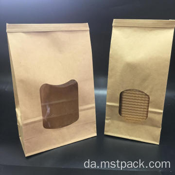 Flad bundpose/papirpose med vindue til brød